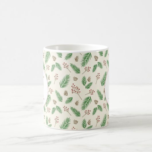 Evergreen Winter Floral Initial Monogram Christmas Kaffeetasse (Mittel)