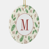 Evergreen Winter Floral Initial Monogram Christmas Keramik Ornament (Rechts)