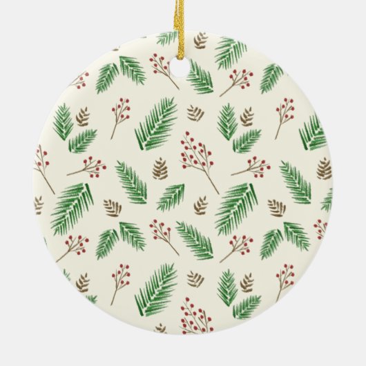 Evergreen Winter Floral Initial Monogram Christmas Keramik Ornament (Hinten)