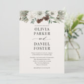 Evergreen Winter Foto Rustikale Hochzeit Einladung (Stehend Vorderseite)