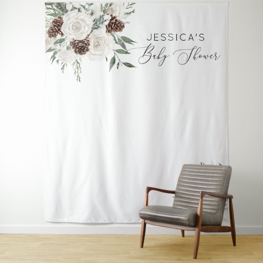 Evergreen Winter Minimal elegante Babydusche Wandteppich (Beispiel)