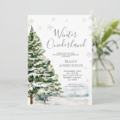 Evergreen Winter Onederland 1. Geburtstag Einladung (Stehend Vorderseite)