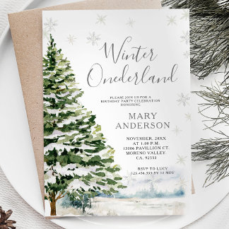 Evergreen Winter Onederland 1. Geburtstag Einladung