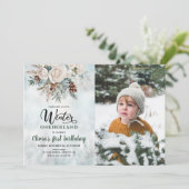 Evergreen Winter Onederland Erster Geburtstag Foto Einladung (Stehend Vorderseite)