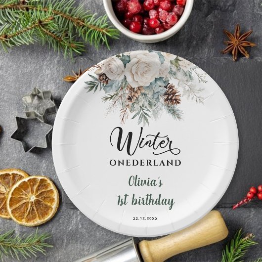 Evergreen Winter Onederland Erster Geburtstag Pappteller