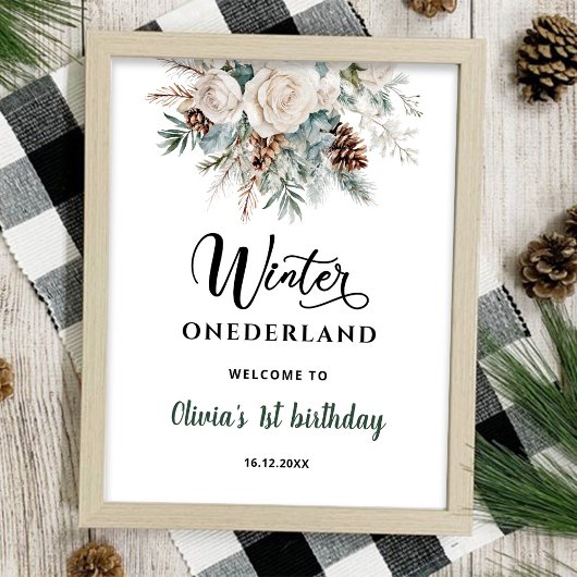 Evergreen Winter Onederland Erster Geburtstag Poster