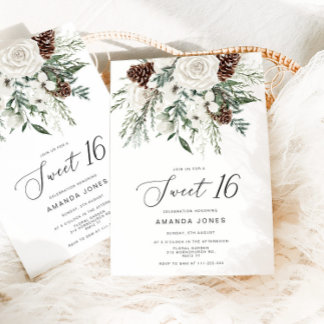 Evergreen Winter Sweet 16 Geburtstagsfeier Einladung