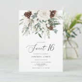 Evergreen Winter Sweet 16 Geburtstagsfeier Einladung (Stehend Vorderseite)