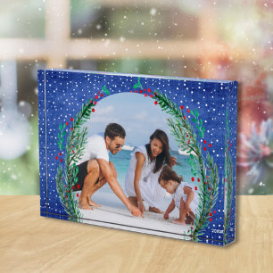 Evergreen Wreath auf Blue Christmas Fotoblock