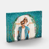 Evergreen Wreath auf Türkis Weihnachten Fotoblock (Links)