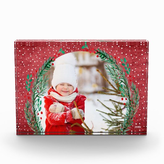 Evergreen Wreath in Roter Weihnachten Fotoblock (Vorderseite)