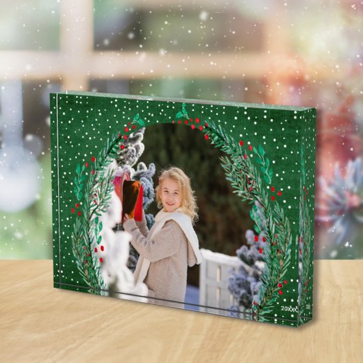 Evergreen Wreath Snow Christmas Green Fotoblock