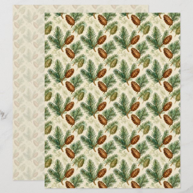 Evergreens and Cones Scrapbook Paper (Vorne/Hinten)