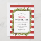 Evergreens and Stripes Holiday Open House Einladung (Vorderseite)