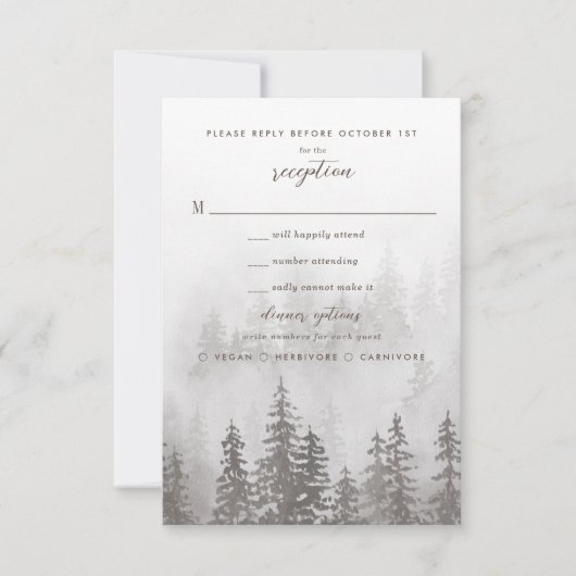 Evergreens im Fog Forest in Grey Wedding RSVP (Vorderseite)