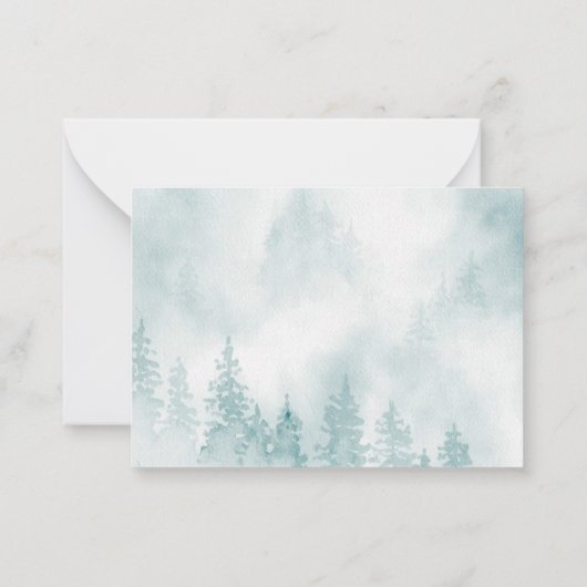 Evergreens im Foggy Forest Dark Aquamarin Mitteilungskarte (Rückseite)