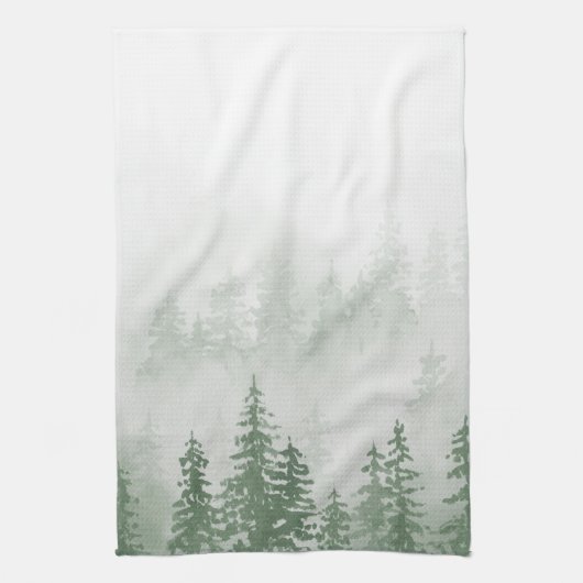 Evergreens im Forest Foggy Mountain in Green Geschirrtuch (Vertikal)