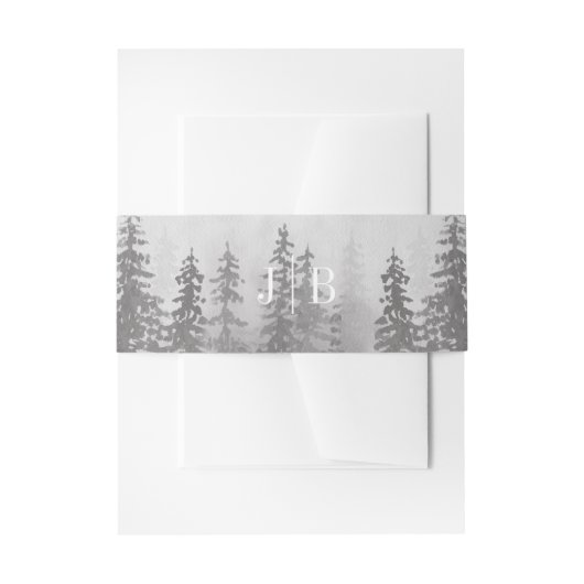 Evergreens in Forest Fog Mountain Monogram Gray Einladungsbanderole (Vorderseite Beispiel)