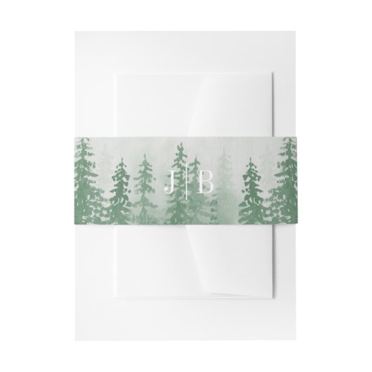 Evergreens in Forest Fog Mountain Monogram Green Einladungsbanderole (Vorderseite Beispiel)