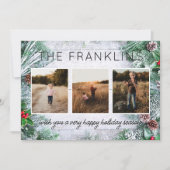 Evergreens und Rustic Wood Weihnachten Foto (Vorderseite)