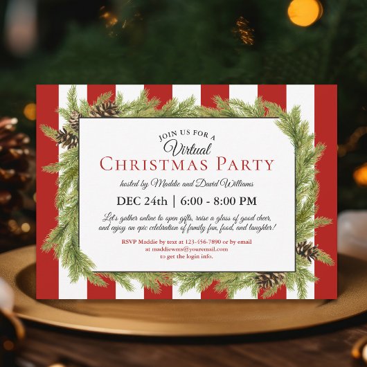 Evergreens und Stripes Virtual Christmas Party Einladung