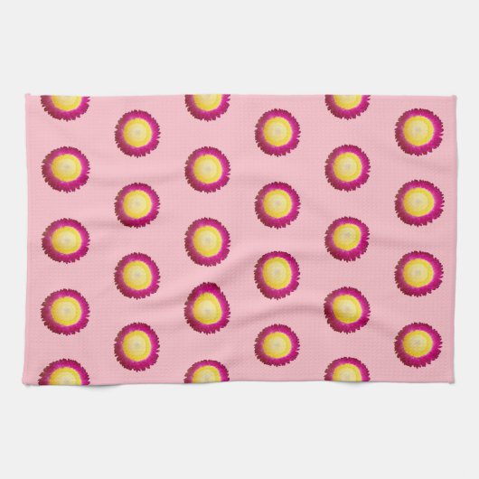 Everlasting Blume Nahtloses Muster auf Rosa Geschirrtuch (Horizontal)