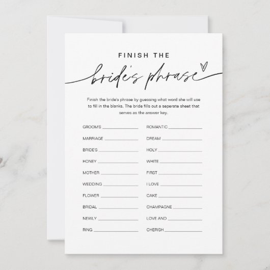 EVERLEIGH beendet Brides Phrase Bridal Game Einladung (Vorderseite)