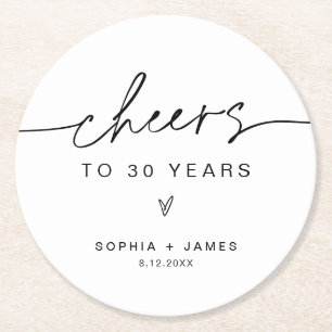 EVERLEIGH Minimalist Prost auf 30 Jahre Runder Pappuntersetzer