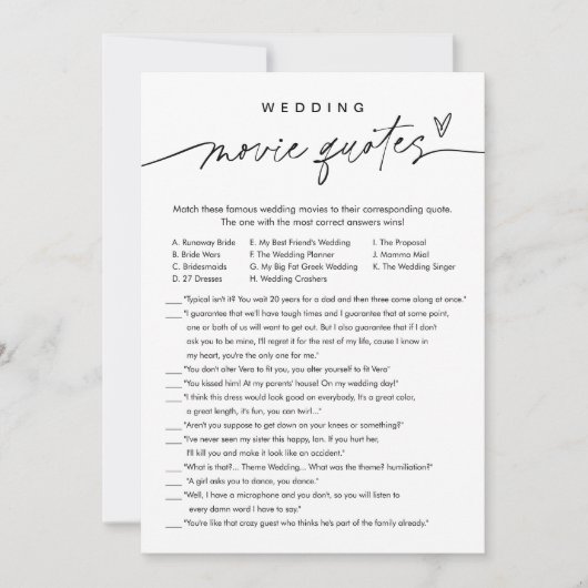 EVERLEIGH Wedding Movie Quotes Brautparty Game Einladung (Vorderseite)