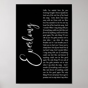 Everlong Black Script Song Lyric Wall Art Print Poster