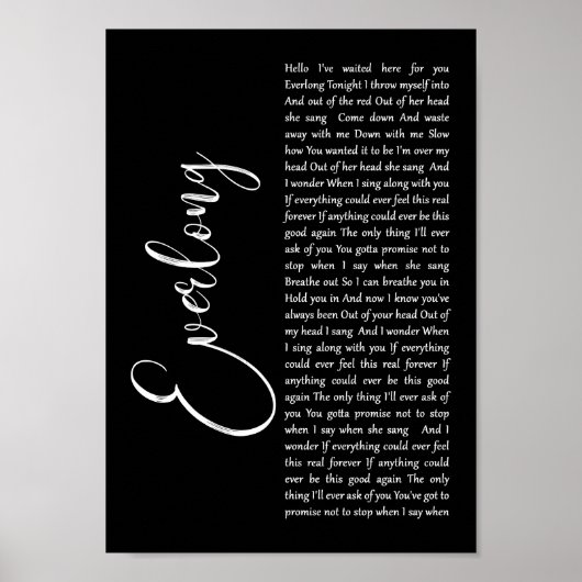 Everlong Black Script Song Lyric Wall Art Print Poster (Vorne)