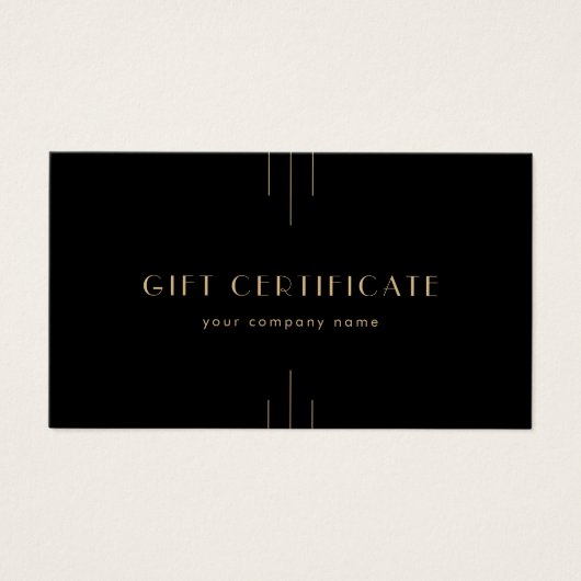 EVERLY Art Deco Black and Gold Gift Certificate (Vorderseite)