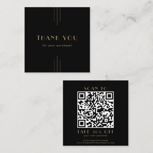 EVERLY Art Deco Black and Gold QR Code Thank You Rabattkarte (Vorne/Hinten)