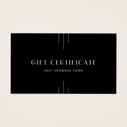 EVERLY Art Deco Black Business Gift Certificate (Vorderseite)