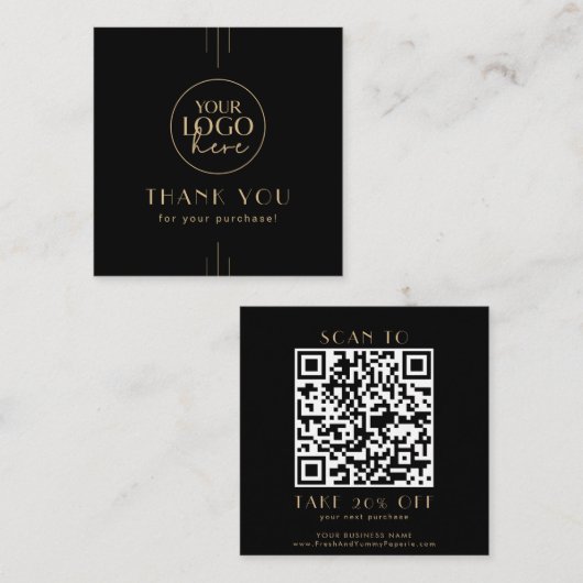 EVERLY Art Deco Black Gold Logo QR Code Thank You Rabattkarte (Vorne/Hinten)