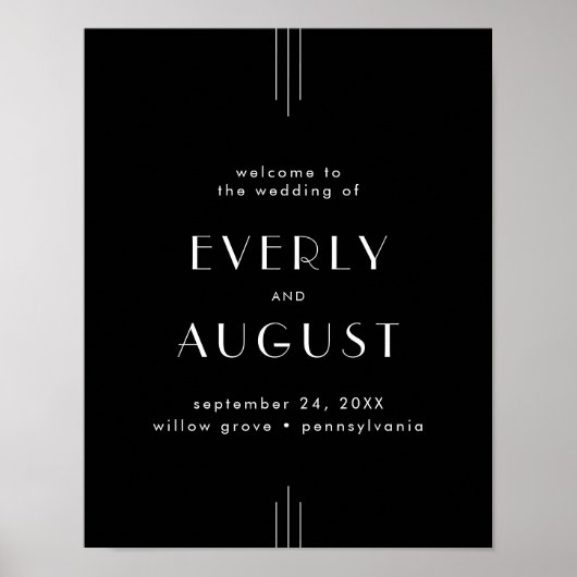 EVERLY Art Deco Black Wedding Welcome Sign Poster (Vorne)