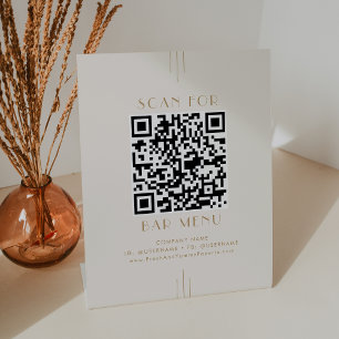 EVERLY Art Deco Creme und Gold Bar Menu QR Code Sockelschild