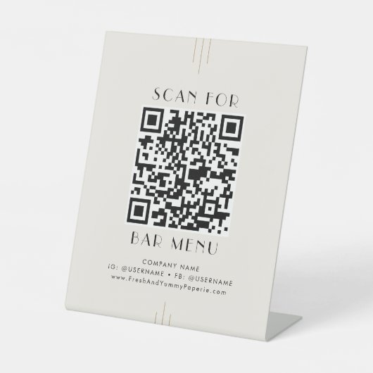 EVERLY Art Deco Ivory Gold Black Bar Menu QR Code Sockelschild (Vorderseite)