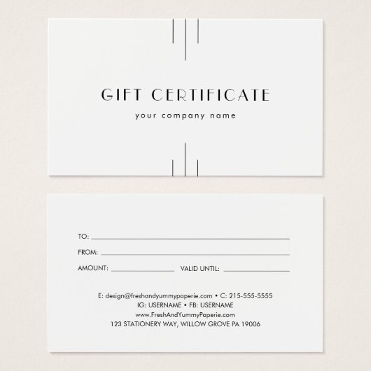 EVERLY Art Deco Minimal Business Gift Certificate (Vorne & Hinten)