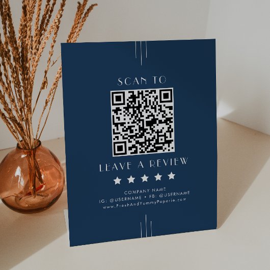 EVERLY Art Deco Navy Blau QR Code Hinterlassen Sie Sockelschild
