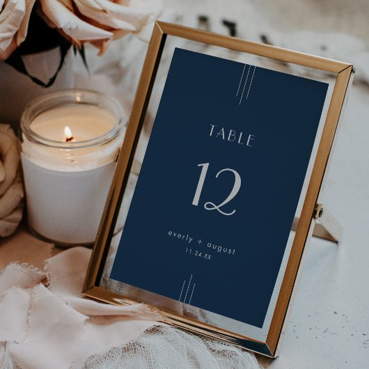 EVERLY Art Deco Navy Blue Wedding Table Numbers Einladung