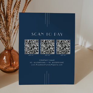 EVERLY Art Deco Navy Geschäft QR-Code-Scan zum Bez Sockelschild