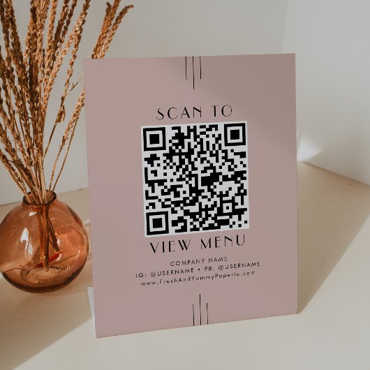 EVERLY Art Deco Rosé Restaurant Menü QR Code Sockelschild