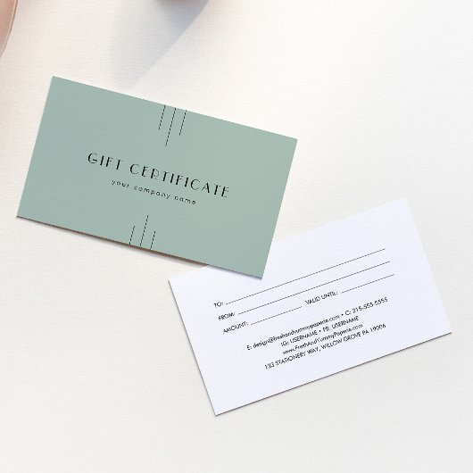 EVERLY Art Deco Sage Business Gift Certificate