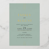 EVERLY Art Deco Sage Green and Gold Foil Wedding Folieneinladung (Vorderseite)