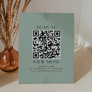 EVERLY Art Deco Salbeigrünes Restaurant-Menü QR-Co Sockelschild