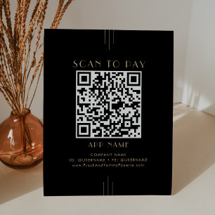 EVERLY Art Deco Schwarz Gold Geschäfts- Scan To Pa Sockelschild