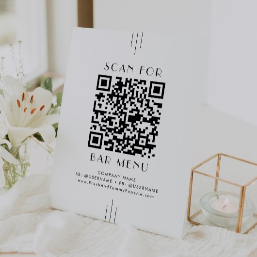 EVERLY Art Deco Weißer Schwarzer Bar Menu QR Code Sockelschild
