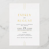 EVERLY Art Deco White Black and Gold Foil Hochzeit Folieneinladung (Vorderseite)