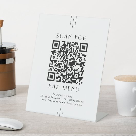 EVERLY Art Deco White Black Bar Menu QR Code Sockelschild (In SItu)